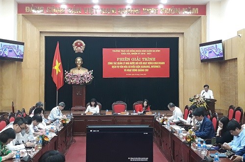 Ba Đình tổ chức phiên giải trình về công tác quản lý nhà nước đối với hoạt động kinh doanh dịch vụ văn hóa và quảng cáo